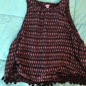 Aerie blank and tan tank with Pom Pom balls